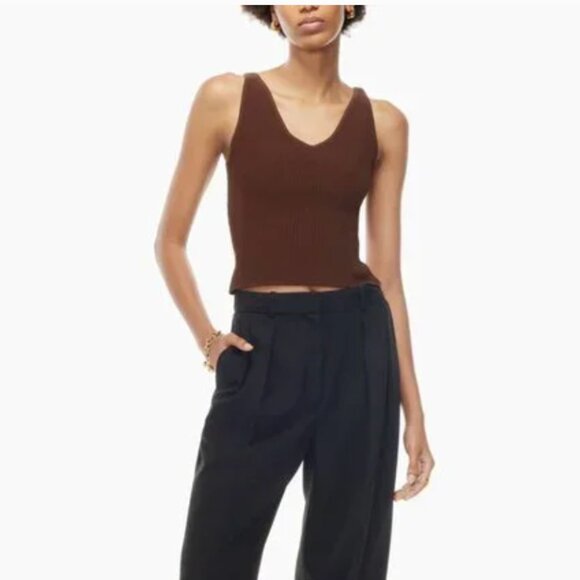 Aritzia Babaton Brown Sculpt Knit Double V-Neck Tank - Picture 3 of 12